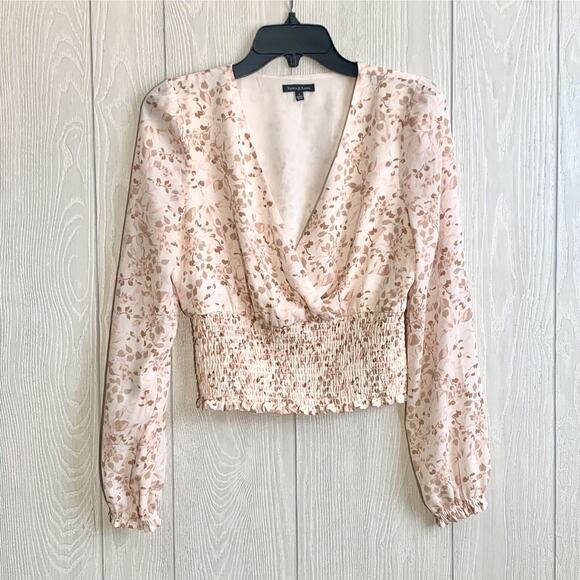 Violets & Roses Beige Pink Floral V-Neck Blouse Small NWOT - Picture 1 of 5